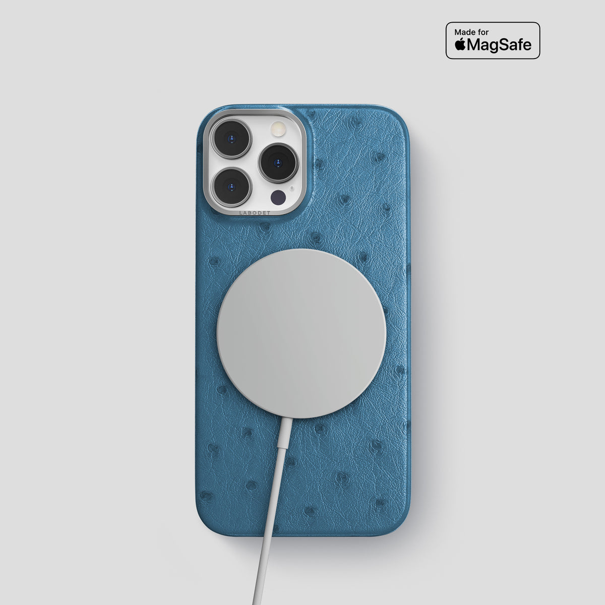Blue-Jeans iPhone 15 Pro Classic Case Ostrich with Steel Metal -4 | Blue-Jeans-Steel