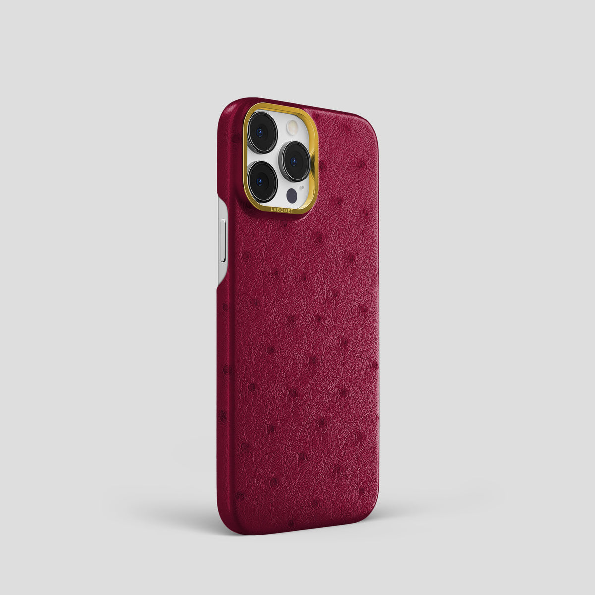 Bordeaux iPhone 15 Pro Classic Case Ostrich with Gold Metal -2 | Bordeaux-Gold