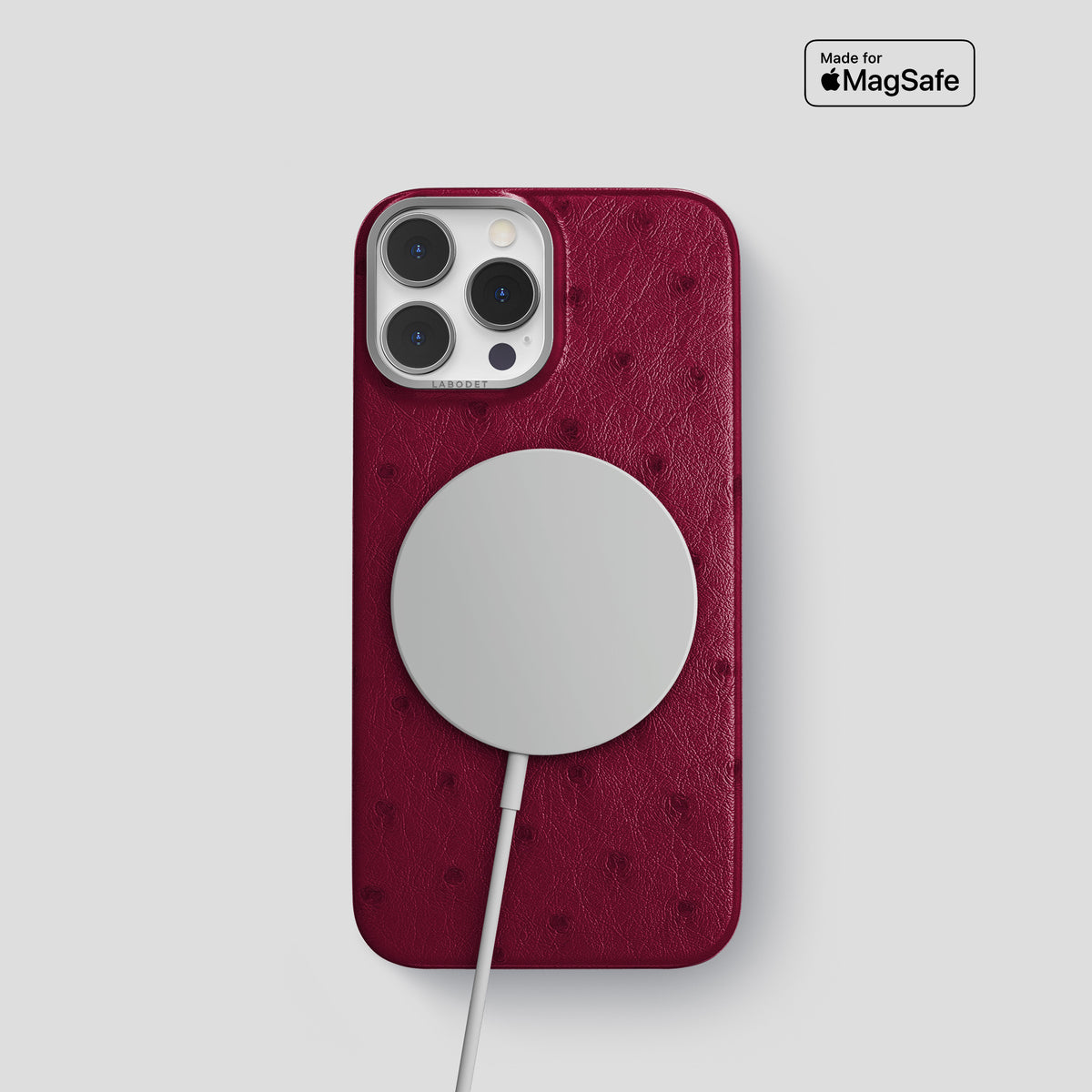 Bordeaux iPhone 15 Pro Classic Case Ostrich with Steel Metal -4 | Bordeaux-Steel