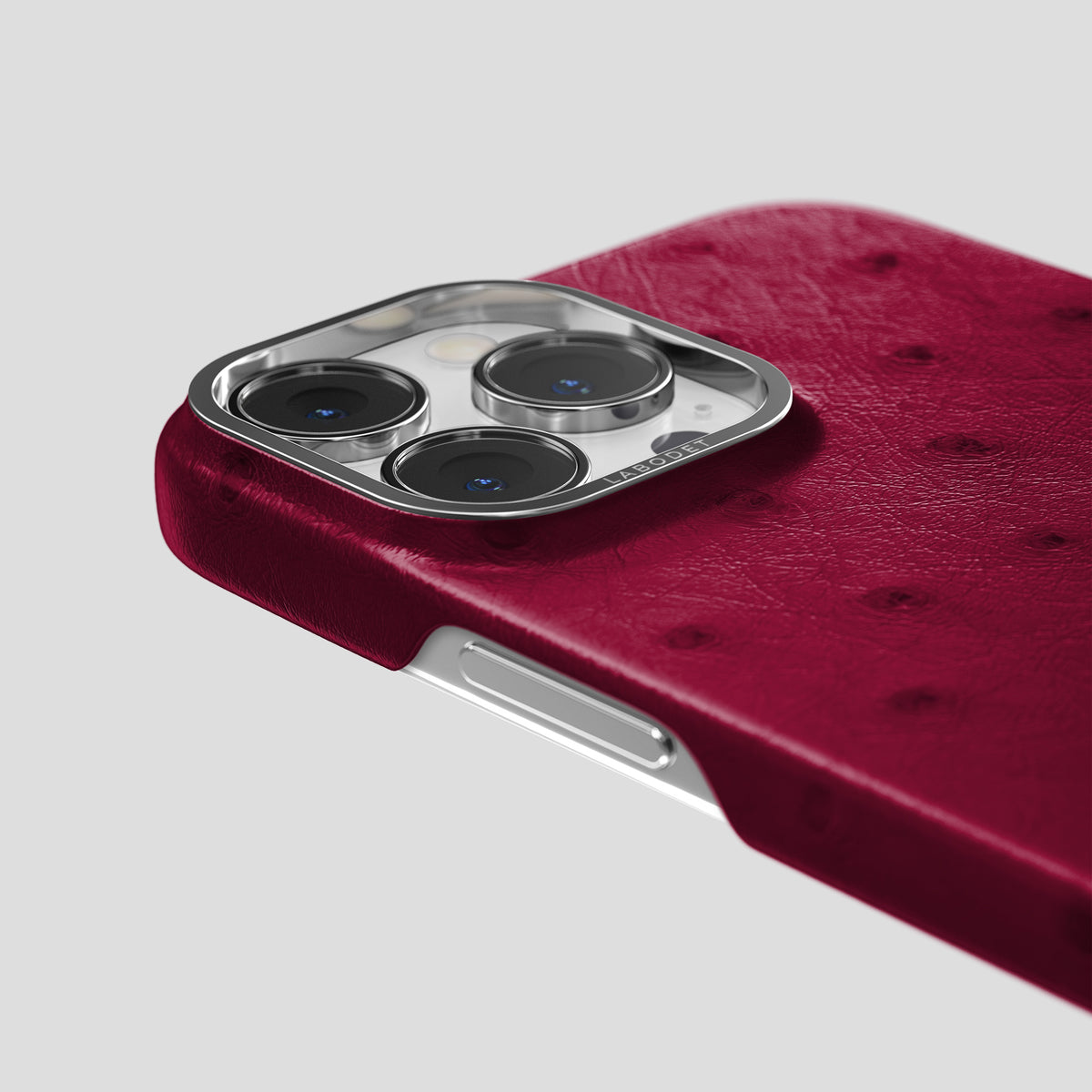 Bordeaux iPhone 15 Pro Classic Case Ostrich with Steel Metal -5 | Bordeaux-Steel