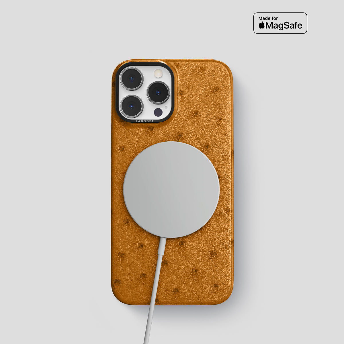 Chestnut iPhone 15 Pro Classic Case Ostrich with Black Metal -4 | Chestnut-Black