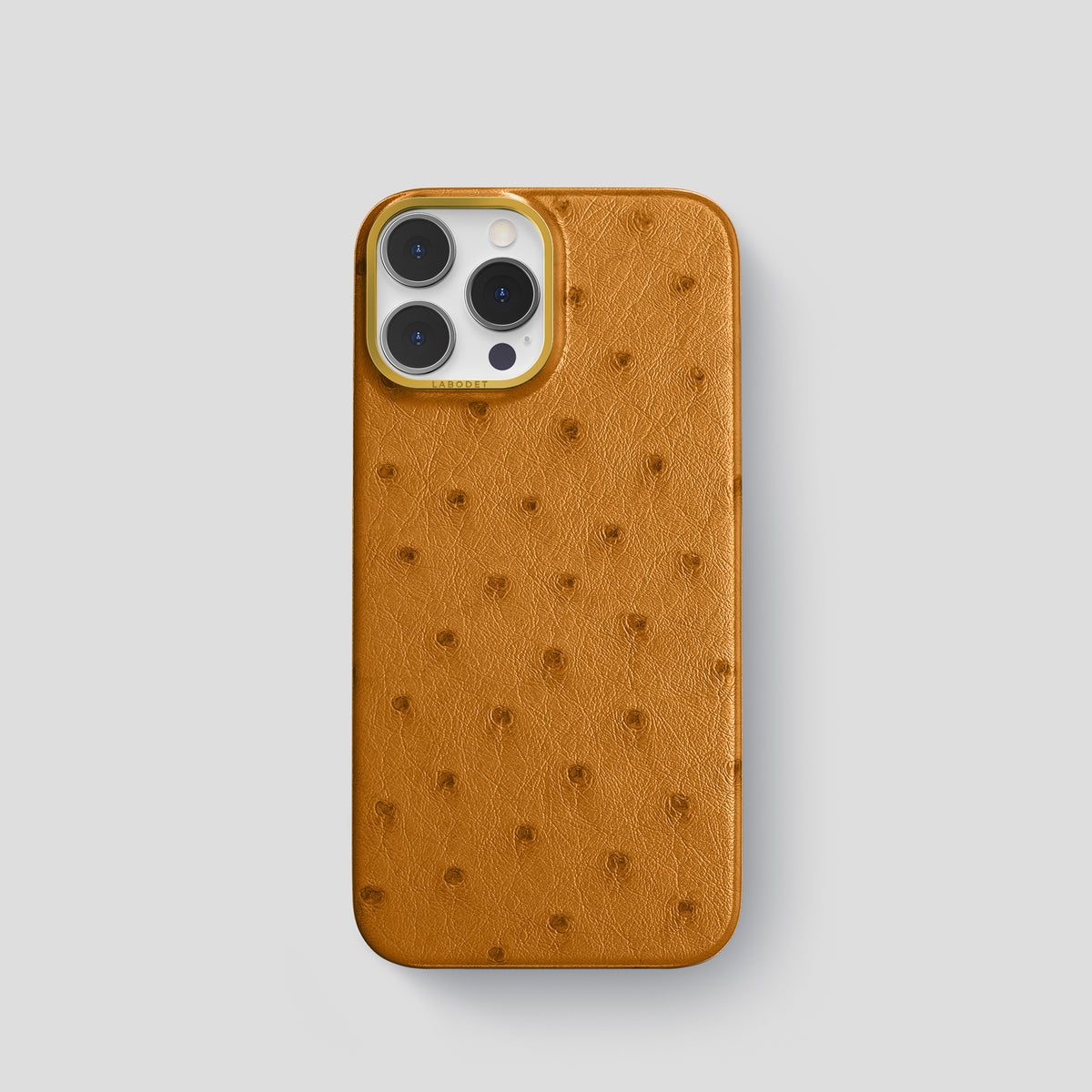 Chestnut iPhone 15 Pro Classic Case Ostrich with Gold Metal -1 | Chestnut-Gold