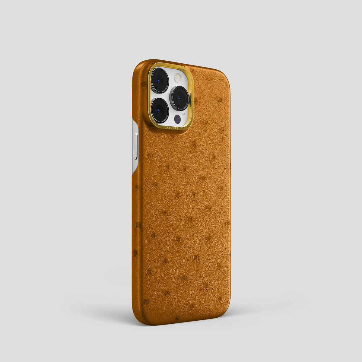 Chestnut iPhone 15 Pro Classic Case Ostrich with Gold Metal -2 | Chestnut-Gold