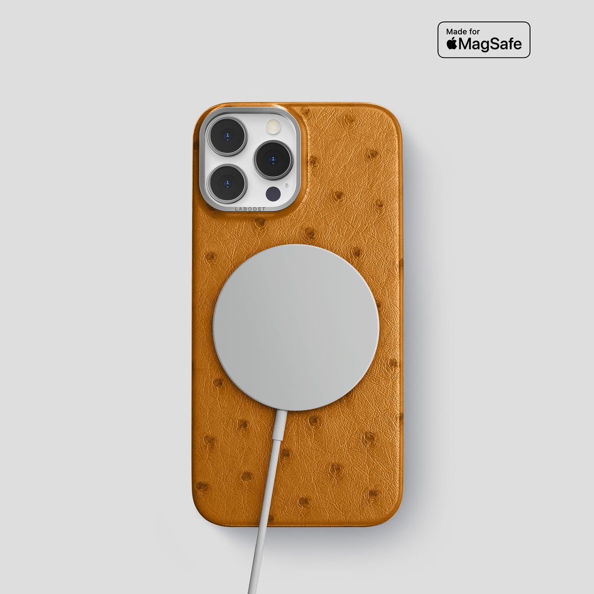Chestnut iPhone 15 Pro Classic Case Ostrich with Steel Metal -4 | Chestnut-Steel