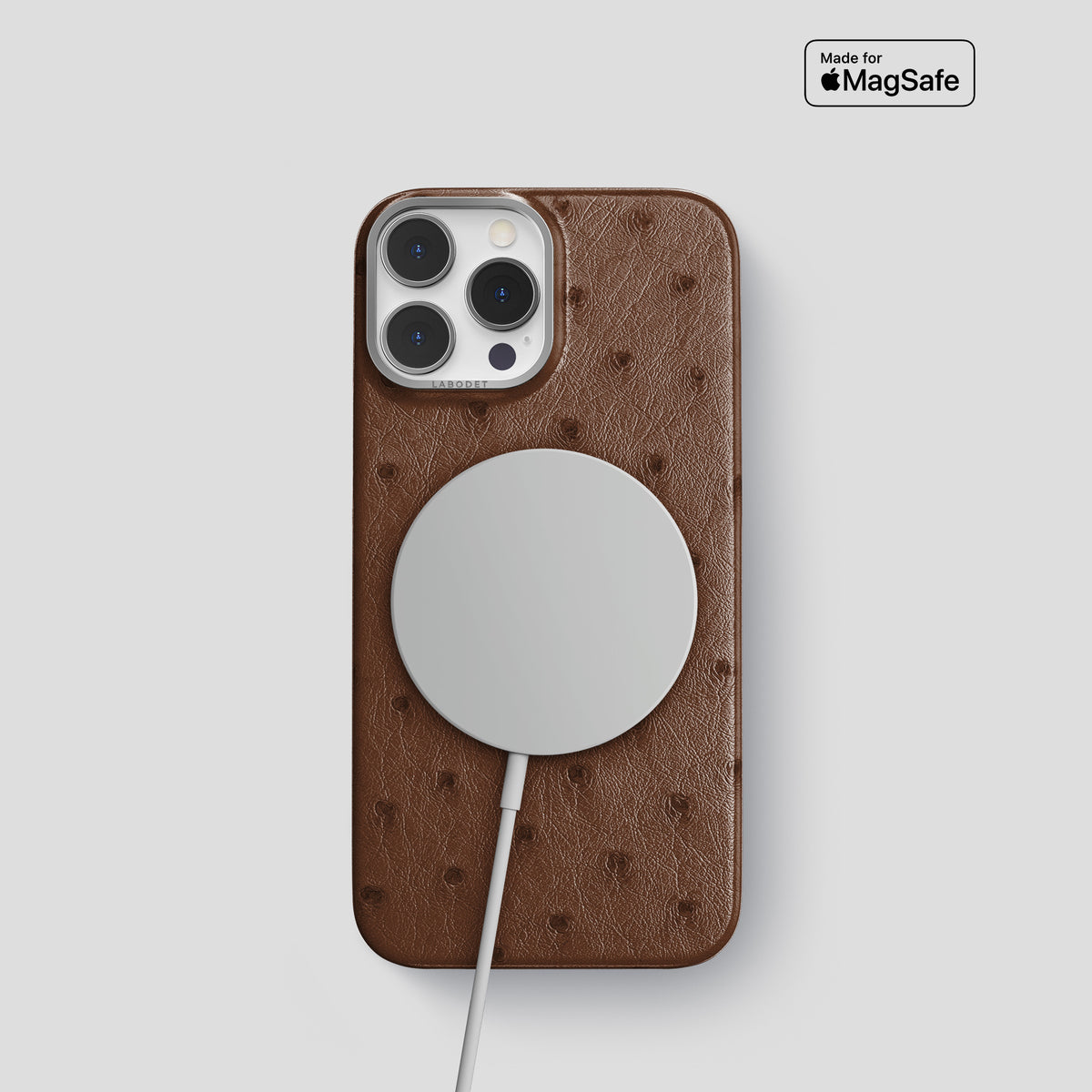 Chocolate iPhone 15 Pro Classic Case Ostrich with Steel Metal -4 | Chocolate-Steel