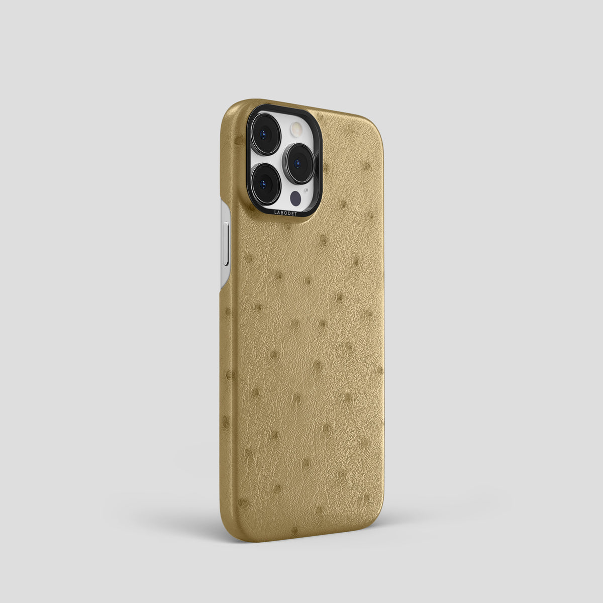 Desert-Sand iPhone 15 Pro Classic Case Ostrich with Black Metal -2 | Desert-Sand-Black
