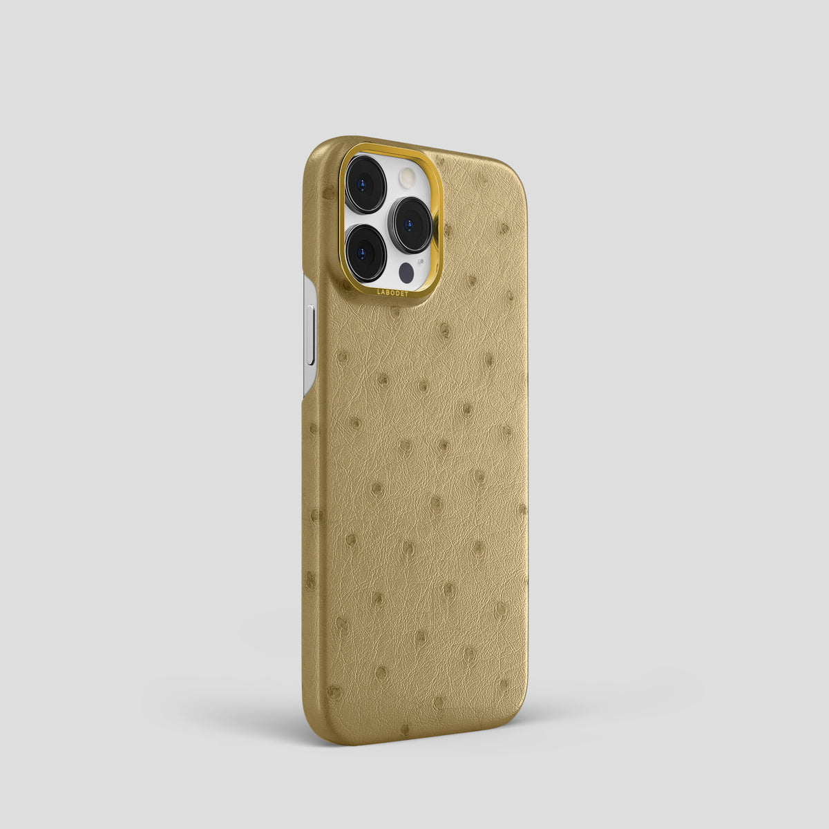 Desert-Sand iPhone 15 Pro Classic Case Ostrich with Gold Metal -2 | Desert-Sand-Gold