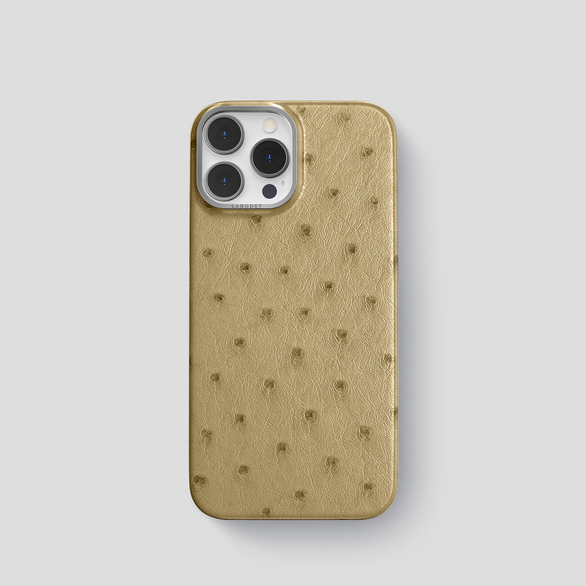 Desert-Sand iPhone 15 Pro Classic Case Ostrich with Steel Metal -1 | Desert-Sand-Steel