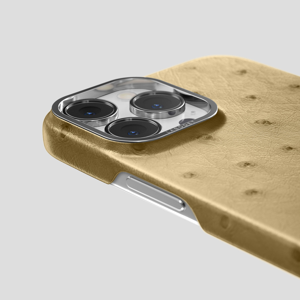 Desert-Sand iPhone 15 Pro Classic Case Ostrich with Steel Metal -5 | Desert-Sand-Steel