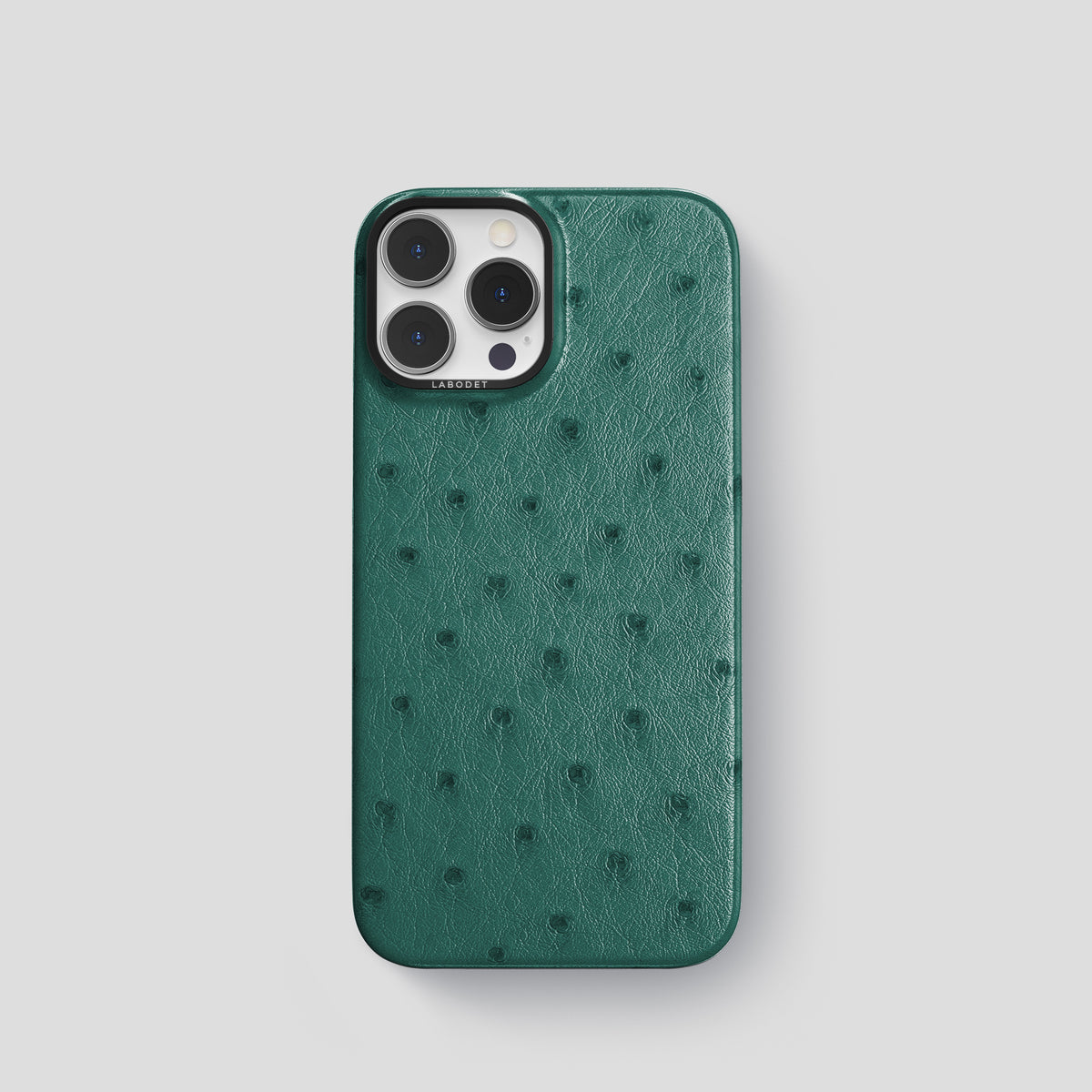 Forest-Green iPhone 15 Pro Classic Case Ostrich with Black Metal -1 | Forest-Green-Black