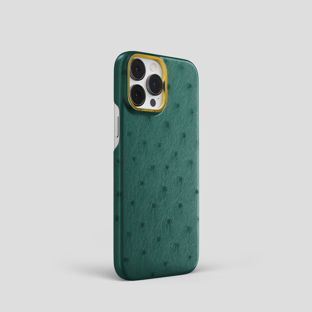 Forest-Green iPhone 15 Pro Classic Case Ostrich with Gold Metal -2 | Forest-Green-Gold
