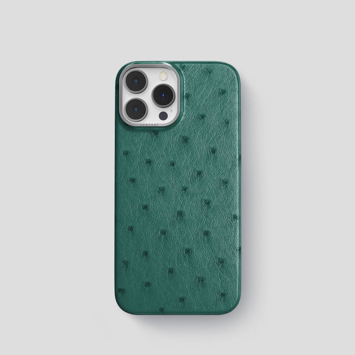 Forest-Green iPhone 15 Pro Classic Case Ostrich with Steel Metal -1 | Forest-Green-Steel