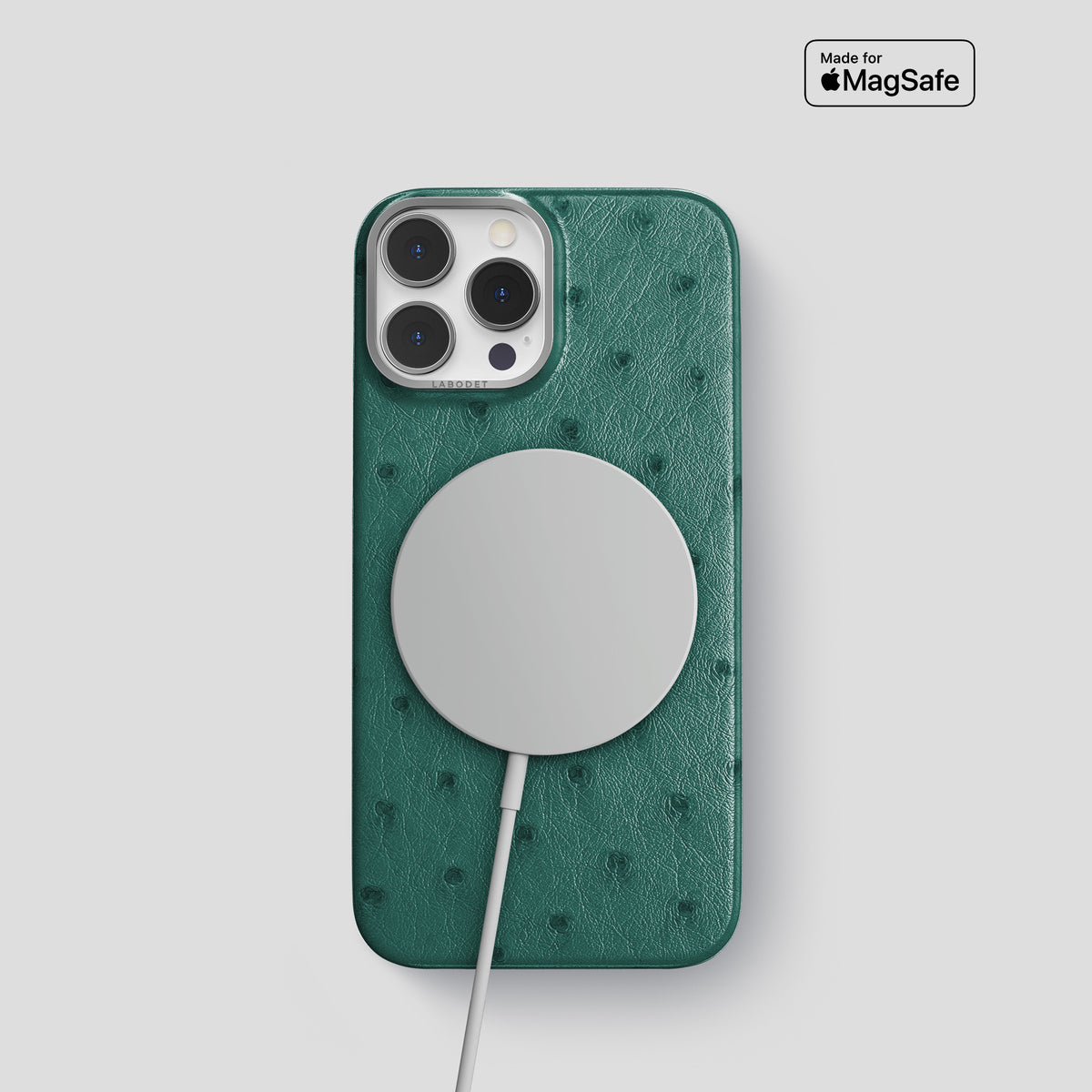 Forest-Green iPhone 15 Pro Classic Case Ostrich with Steel Metal -4 | Forest-Green-Steel