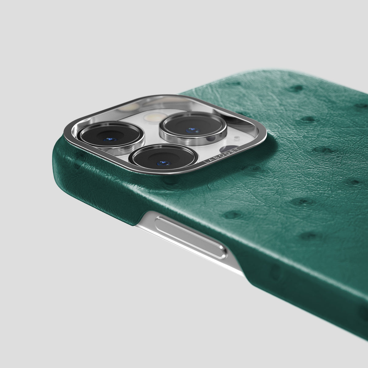 Forest-Green iPhone 15 Pro Classic Case Ostrich with Steel Metal -5 | Forest-Green-Steel