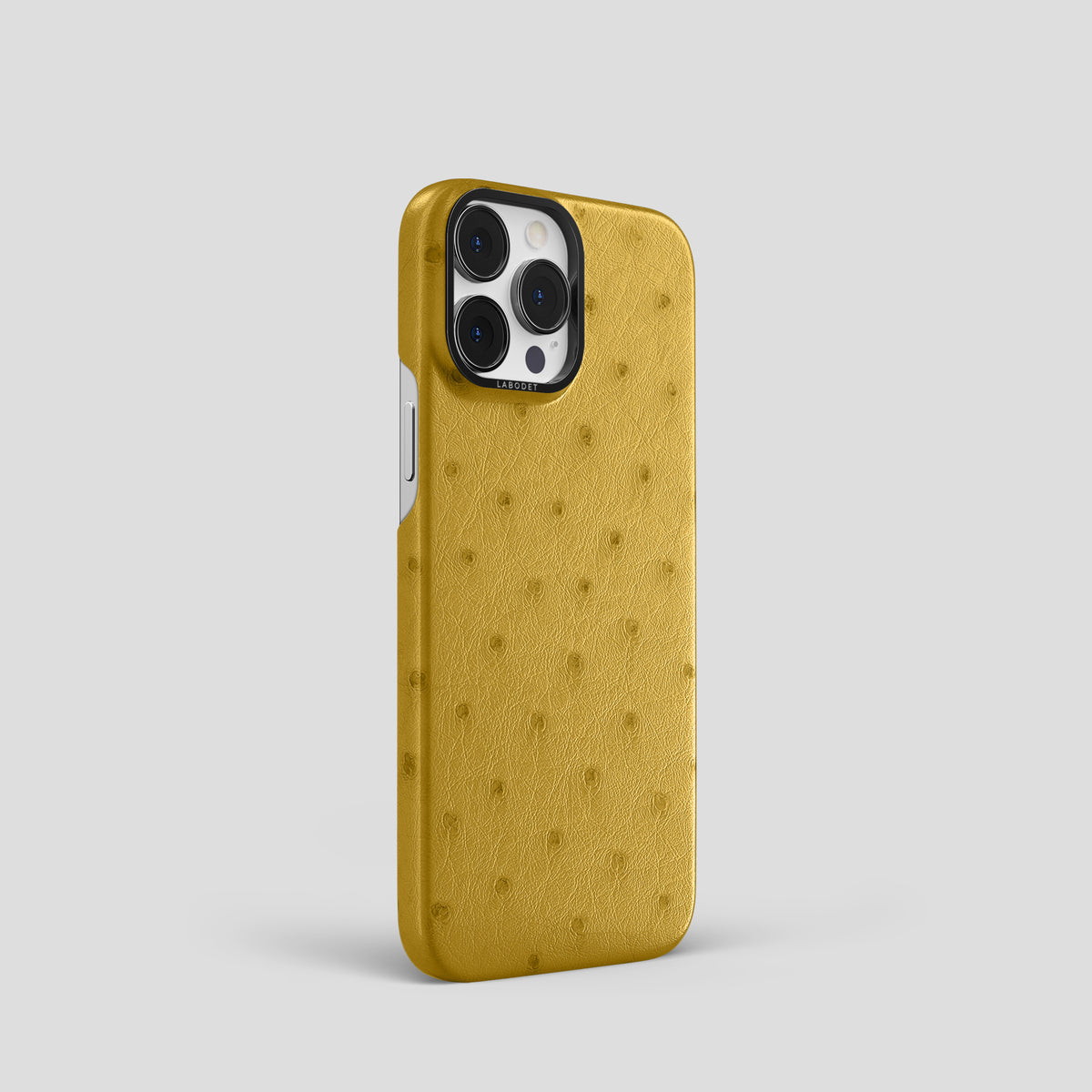 Gold iPhone 15 Pro Classic Case Ostrich with Black Metal -2 | Gold-Black