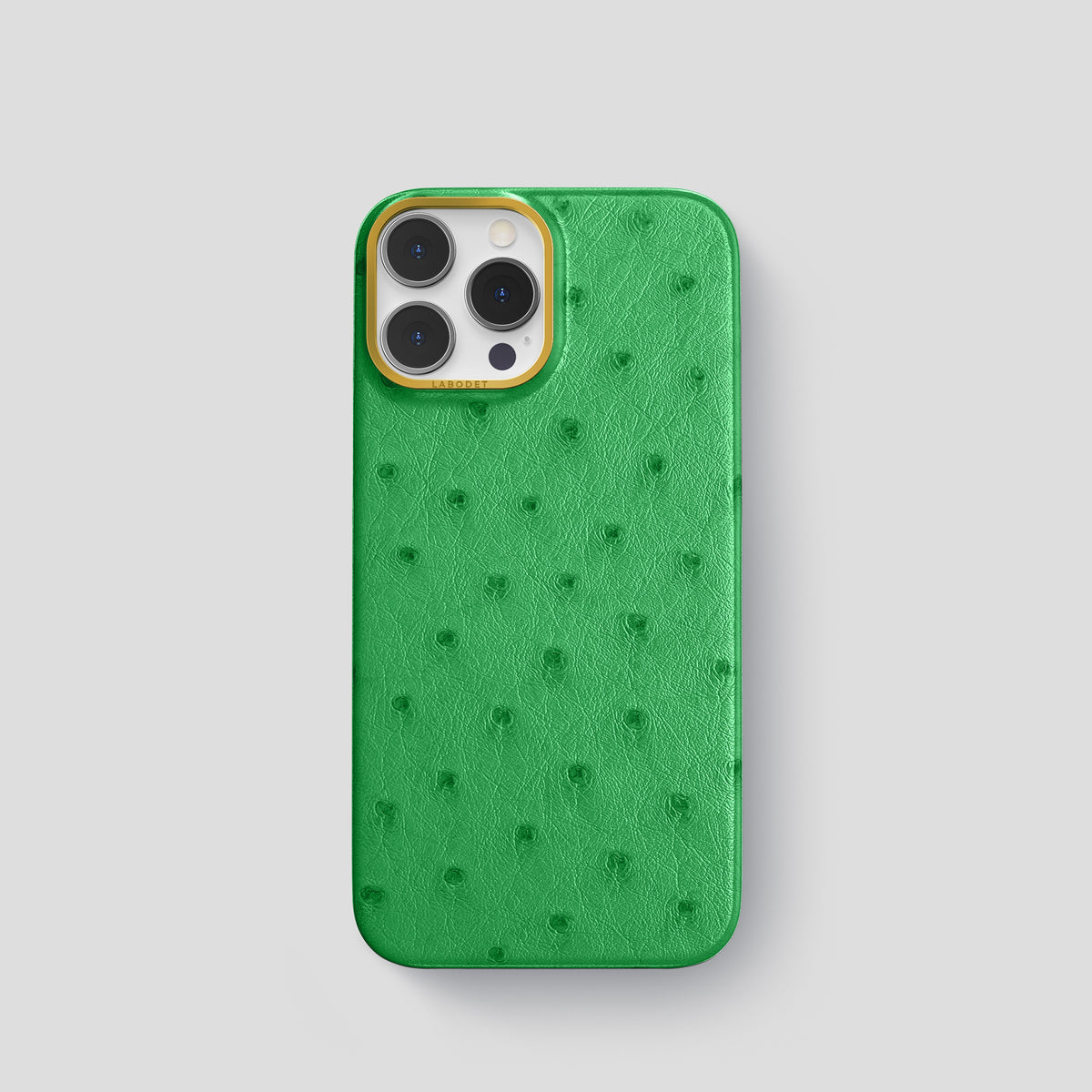 Kentucky Green iPhone 15 Pro Classic Case Ostrich with Gold Metal -1 | Kentucky-Green-Gold