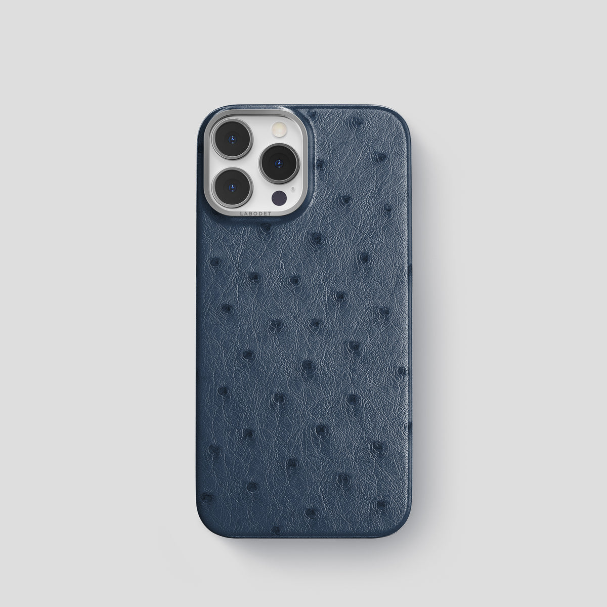 Navy-Blue iPhone 15 Pro Classic Case Ostrich with Steel Metal -1 | Navy-Blue-Steel