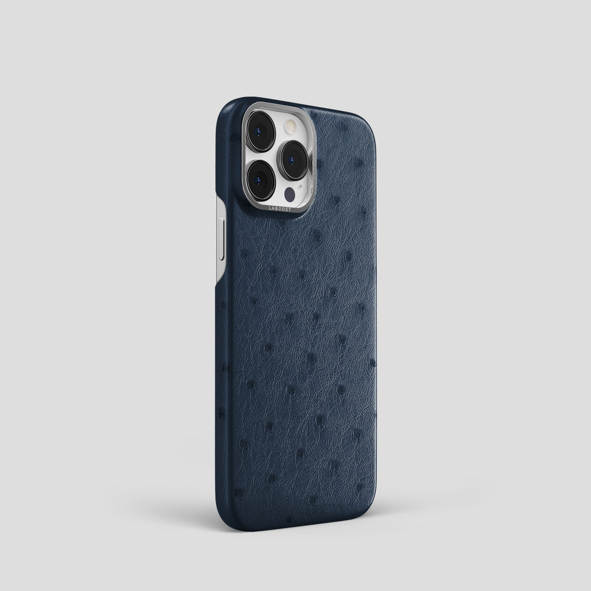 Navy-Blue iPhone 15 Pro Classic Case Ostrich with Steel Metal -2 | Navy-Blue-Steel