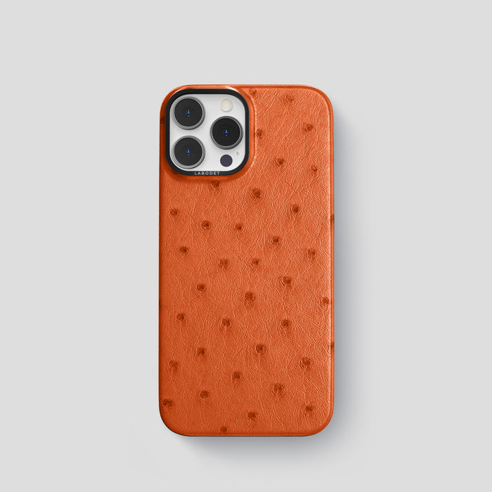 Orange iPhone 15 Pro Classic Case Ostrich with Black Metal -1 | Orange-Black