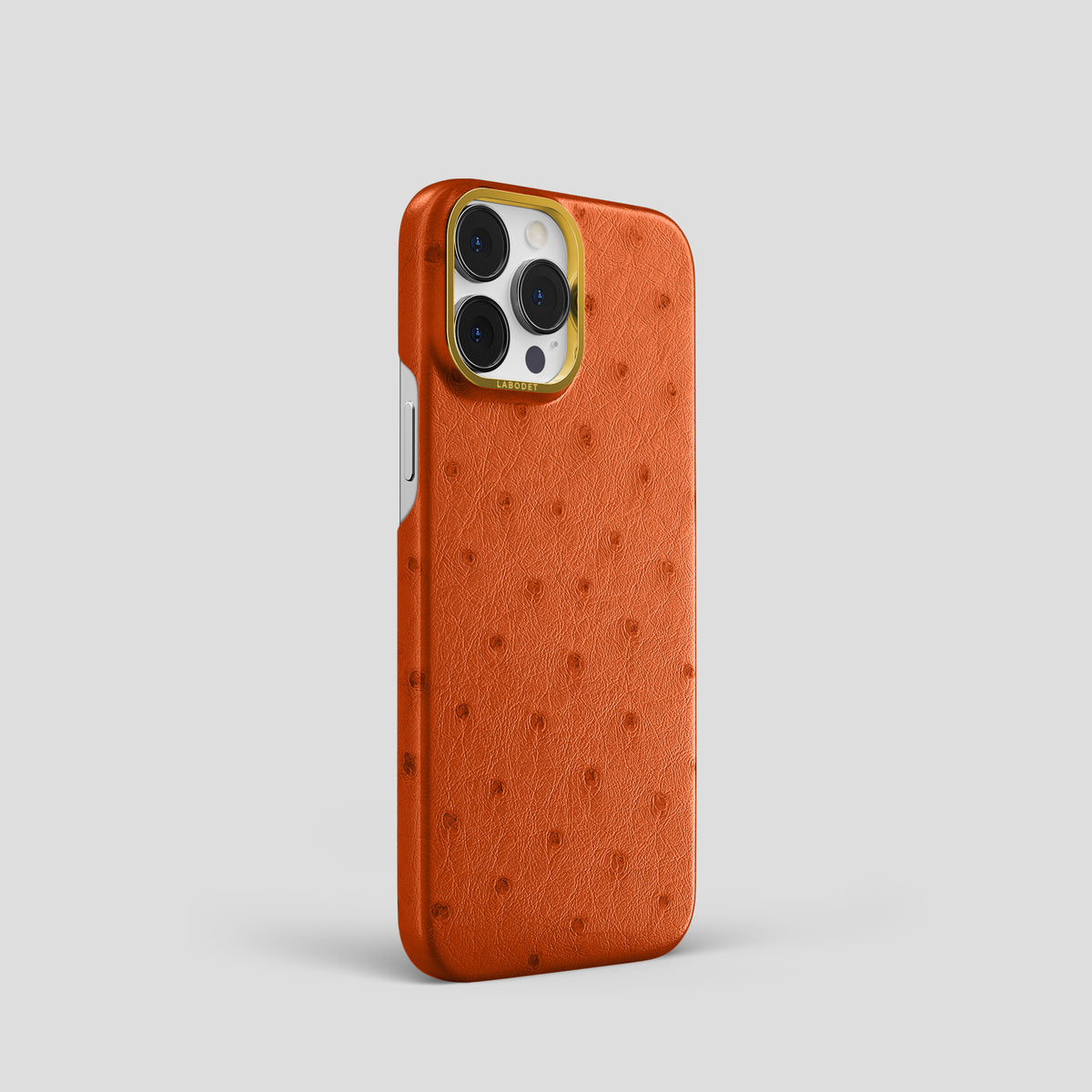 Orange iPhone 15 Pro Classic Case Ostrich with Gold Metal -2 | Orange-Gold