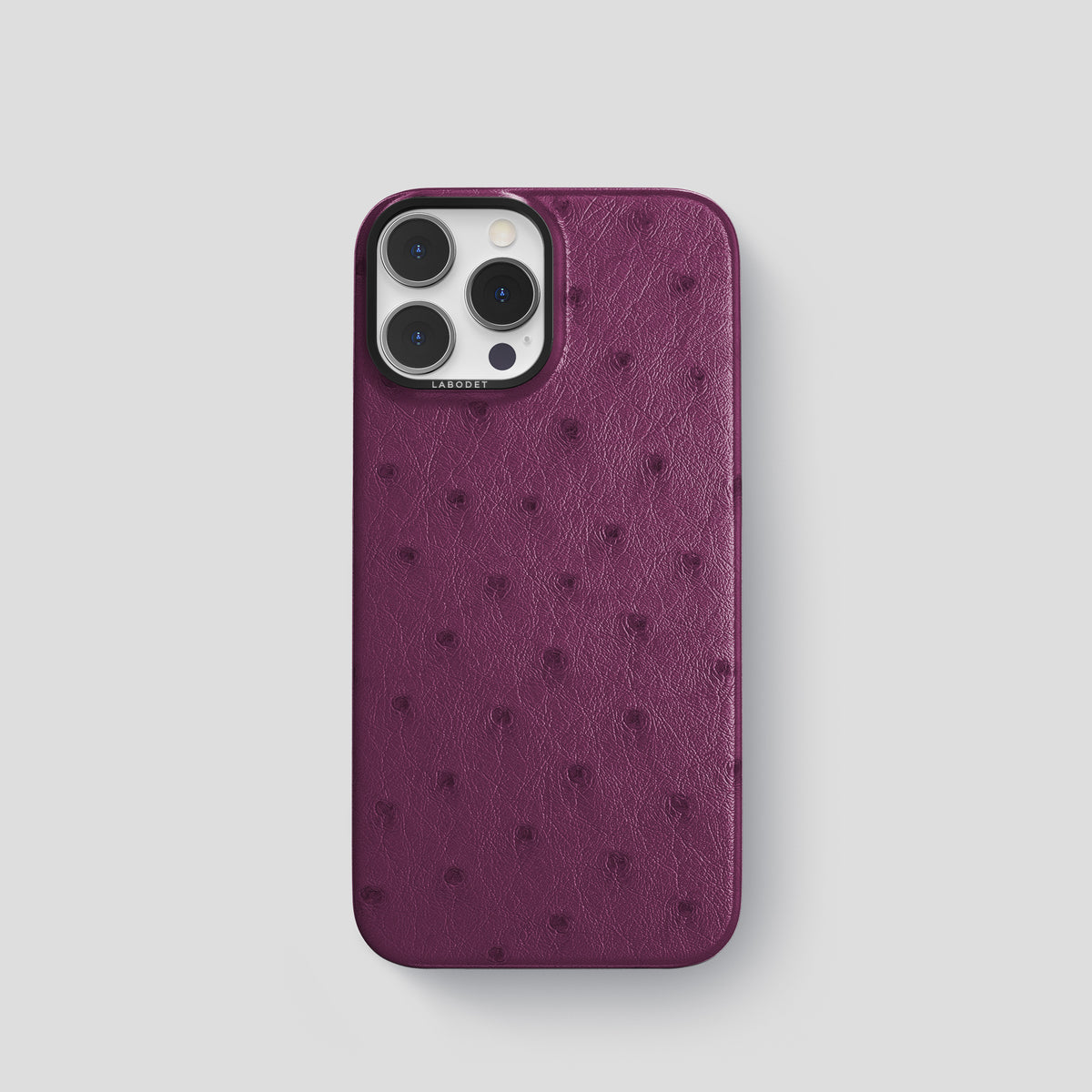 Purple iPhone 15 Pro Classic Case Ostrich with Black Metal -1 | Purple-Black