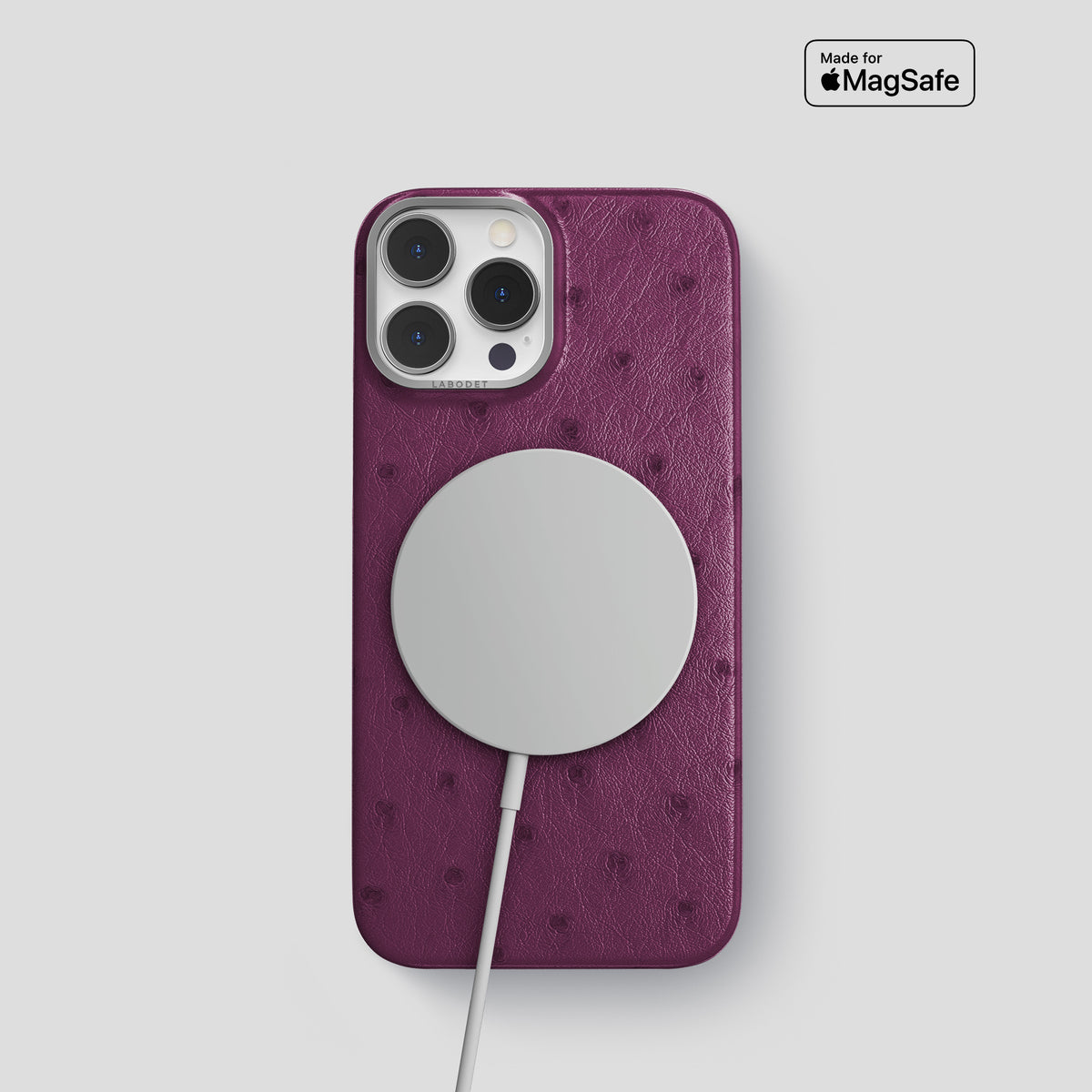 Purple iPhone 15 Pro Classic Case Ostrich with Steel Metal -4 | Purple-Steel