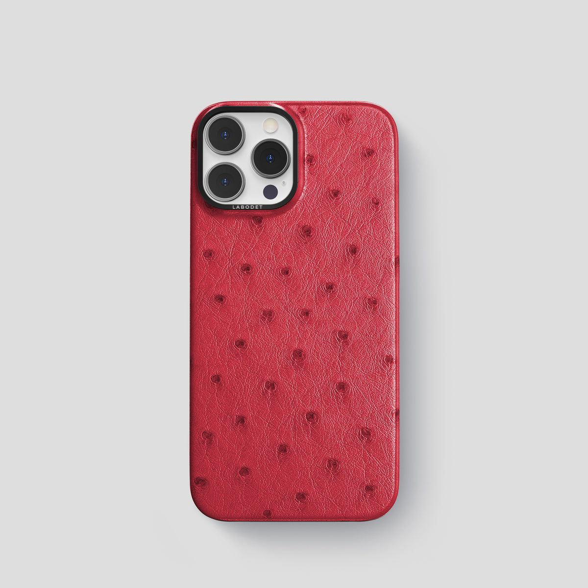 Red iPhone 15 Pro Classic Case Ostrich with Black Metal -1 | Red-Black