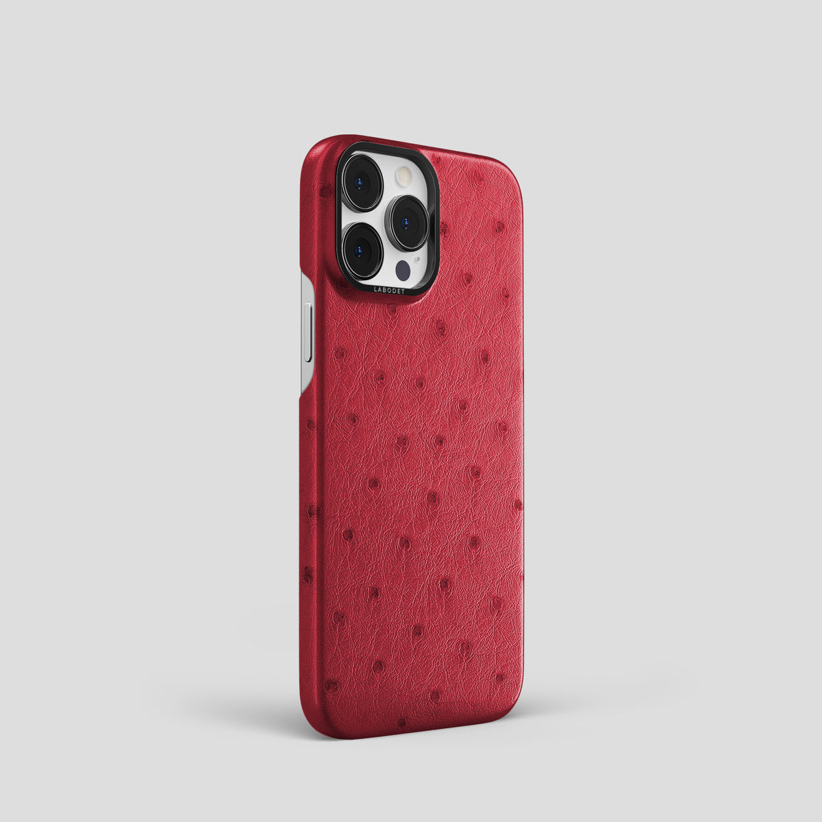 Red iPhone 15 Pro Classic Case Ostrich with Black Metal -2 | Red-Black