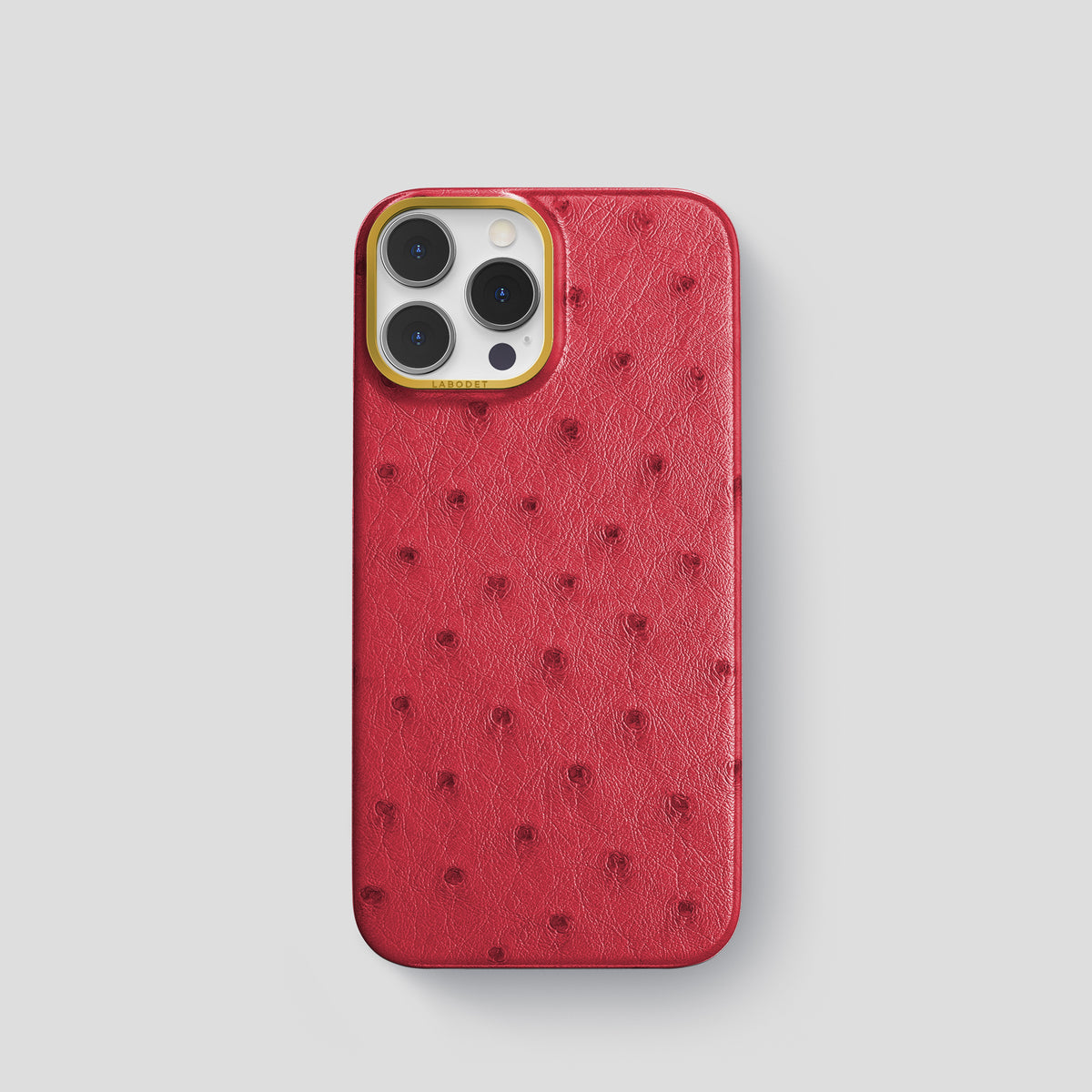 Red iPhone 15 Pro Classic Case Ostrich with Gold Metal -1 | Red-Gold