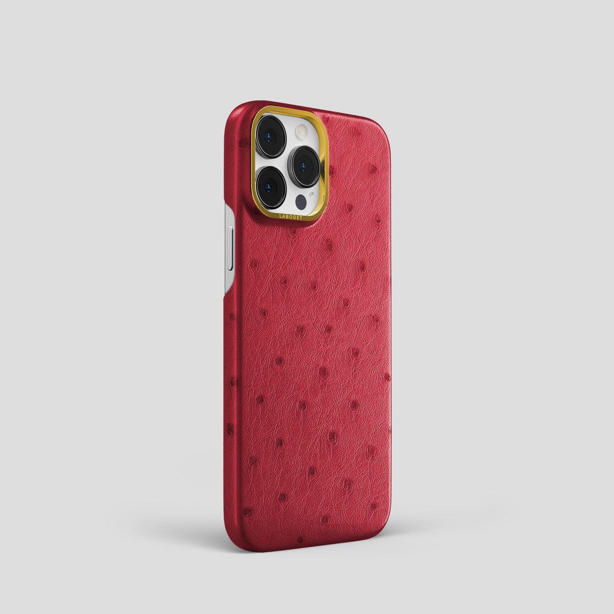 Red iPhone 15 Pro Classic Case Ostrich with Gold Metal -2 | Red-Gold