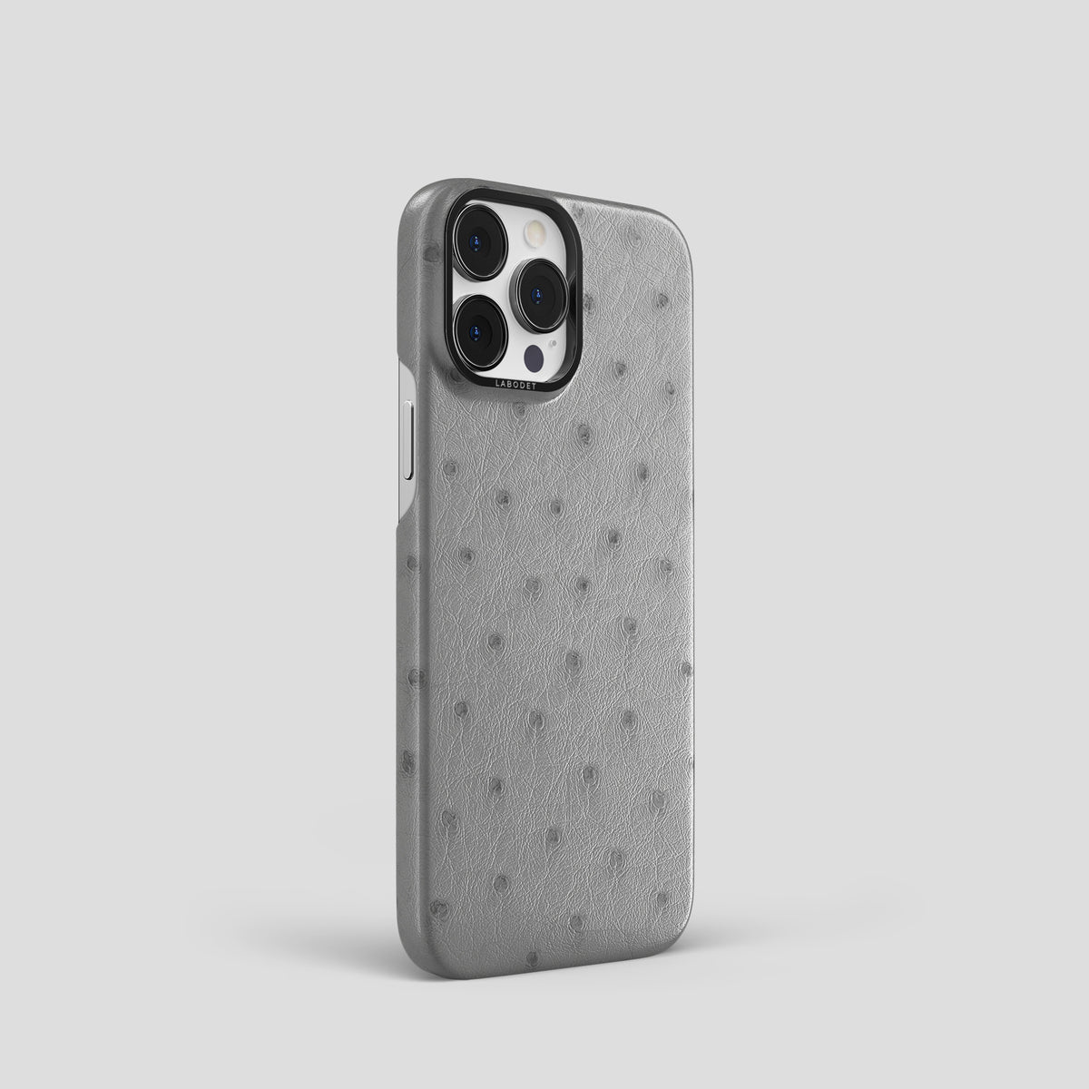 Silver iPhone 15 Pro Classic Case Ostrich with Black Metal -2 | Silver-Black