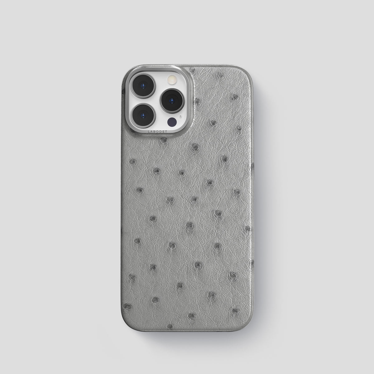 Silver iPhone 15 Pro Classic Case Ostrich with Steel Metal -1 | Silver-Steel