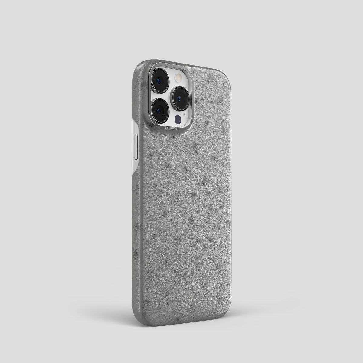 Silver iPhone 15 Pro Classic Case Ostrich with Steel Metal -2 | Silver-Steel