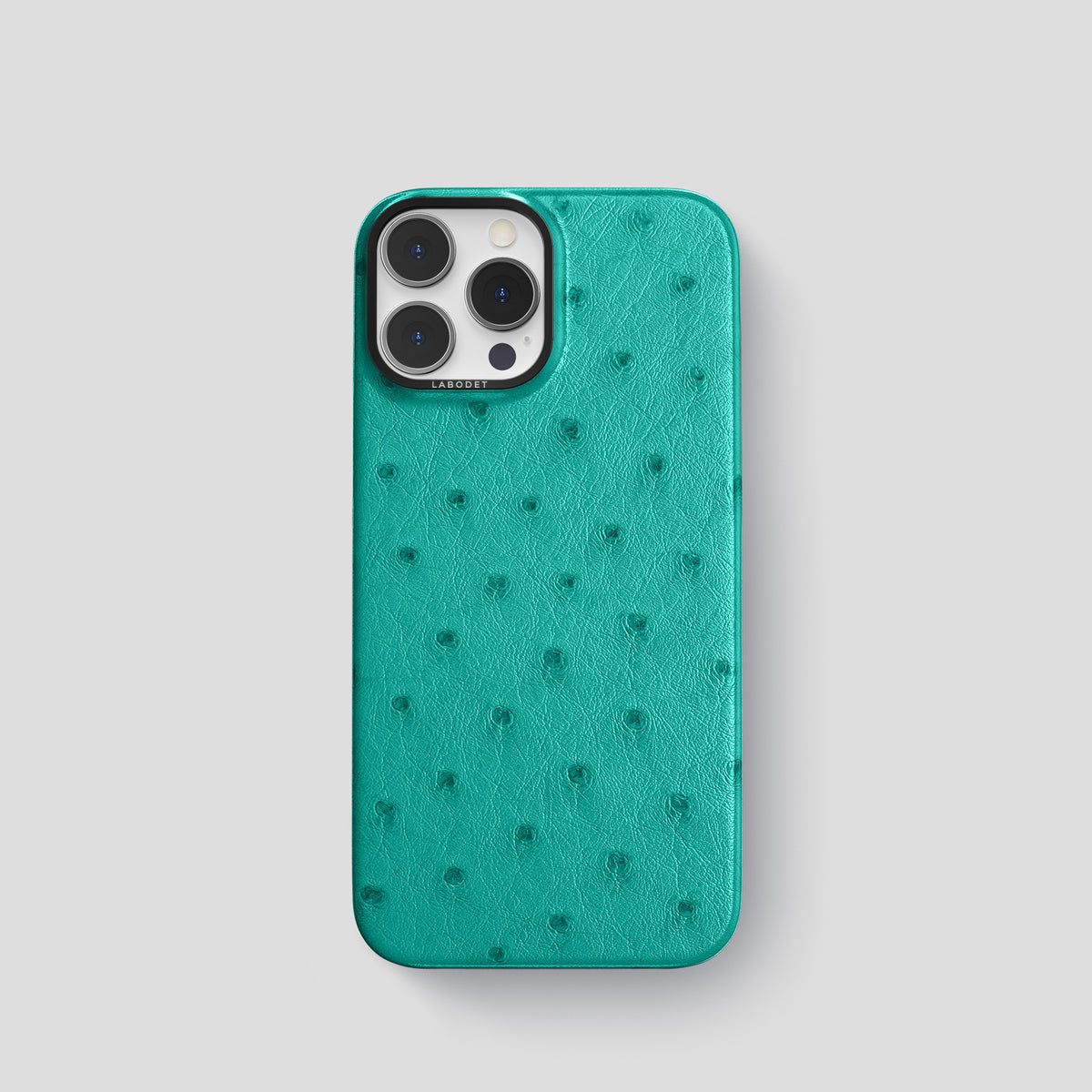 Turquoise iPhone 15 Pro Classic Case Ostrich with Black Metal -1 | Turquoise-Black
