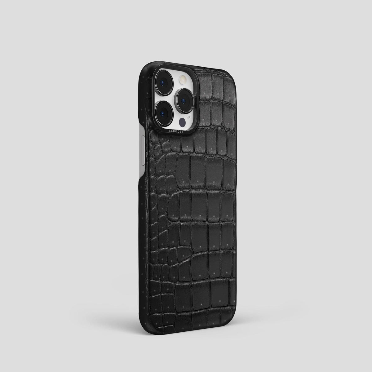 Black iPhone 15 Pro Classic Case Porosus Crocodile with Black Metal -2 | Black-Black