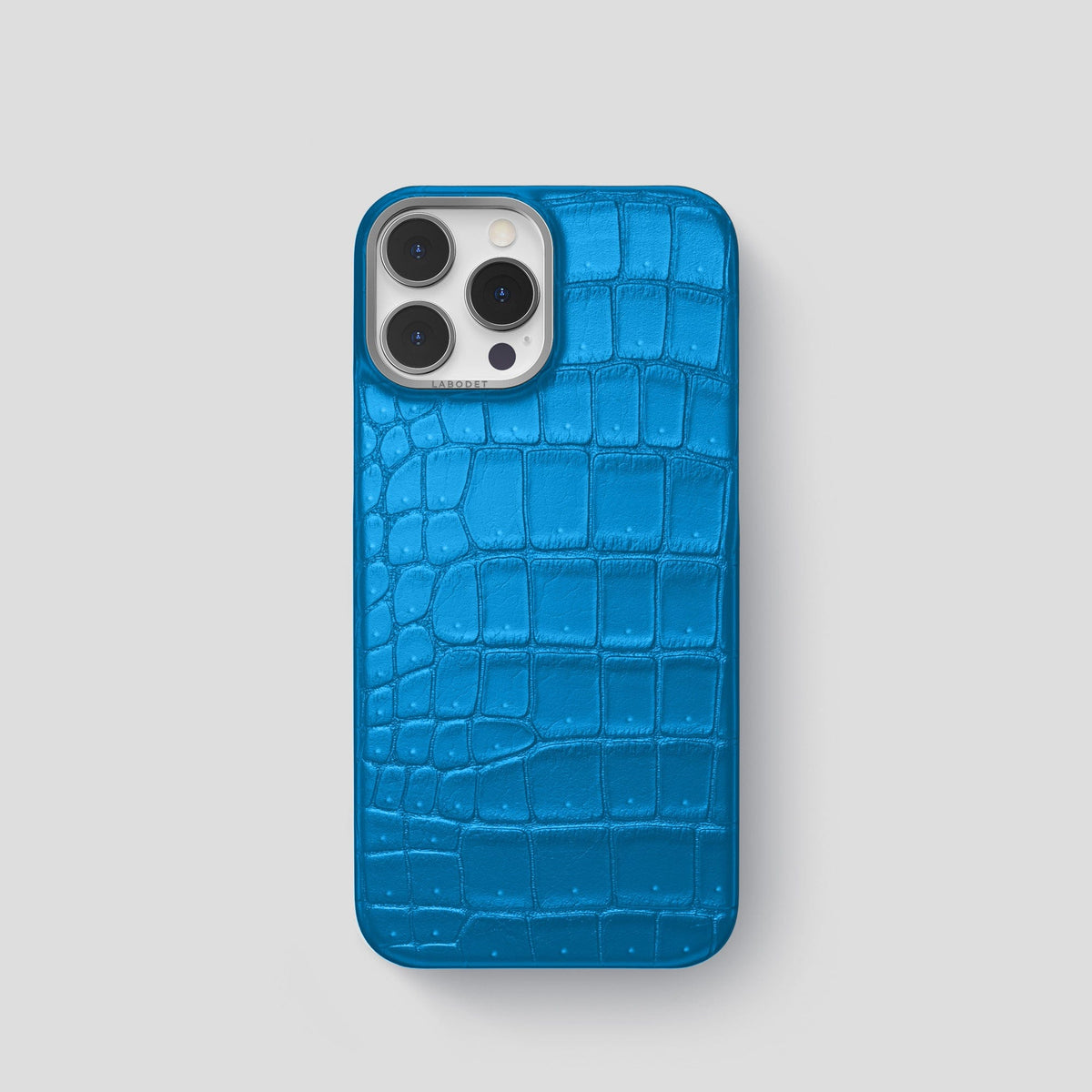 Blue-Lagoon iPhone 15 Pro Classic Case Porosus Crocodile with Steel Metal -1 | Blue-Lagoon-Steel