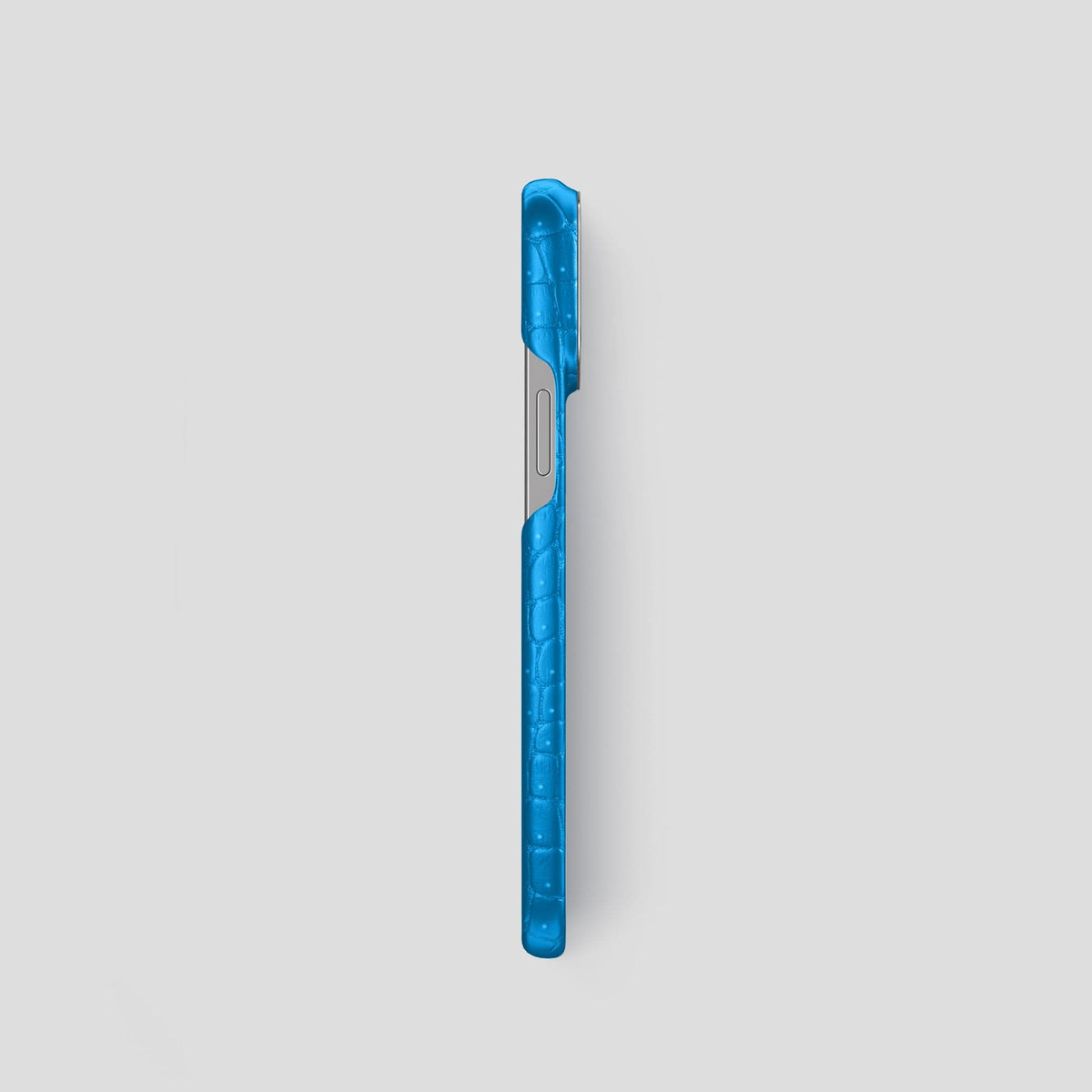 Blue-Lagoon iPhone 15 Pro Classic Case Porosus Crocodile with Steel Metal -3 | Blue-Lagoon-Steel