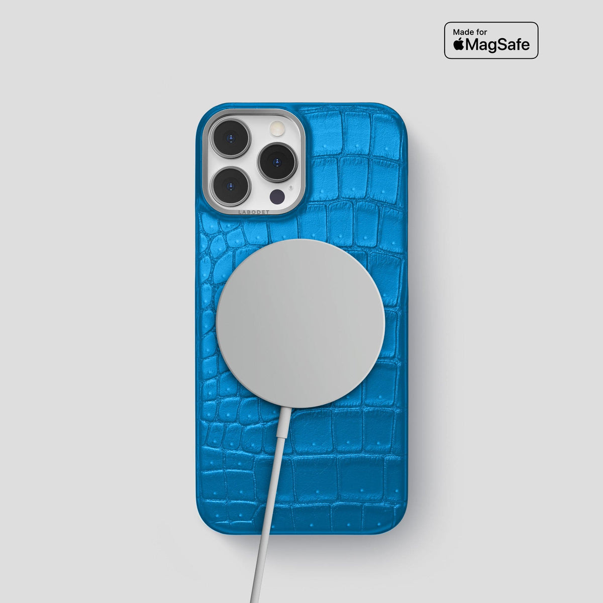 Blue-Lagoon iPhone 15 Pro Classic Case Porosus Crocodile with Steel Metal -5 | Blue-Lagoon-Steel
