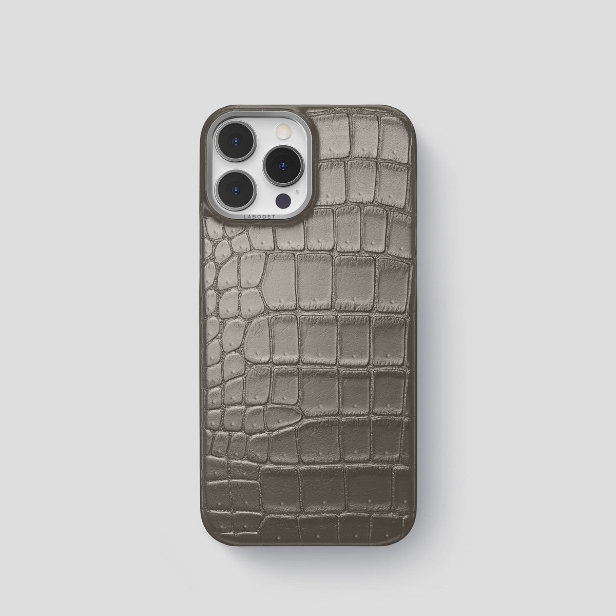 Lava-Stone iPhone 15 Pro Classic Case Porosus Crocodile with Steel Metal -1 | Lava-Stone-Steel