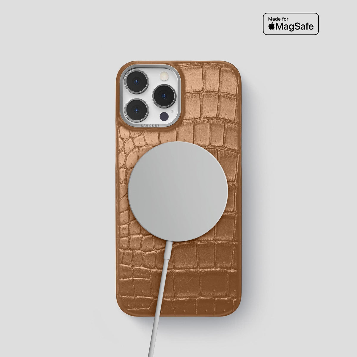 Milk-Chocolate iPhone 15 Pro Classic Case Porosus Crocodile with Steel Metal -5 | Milk-Chocolate-Steel