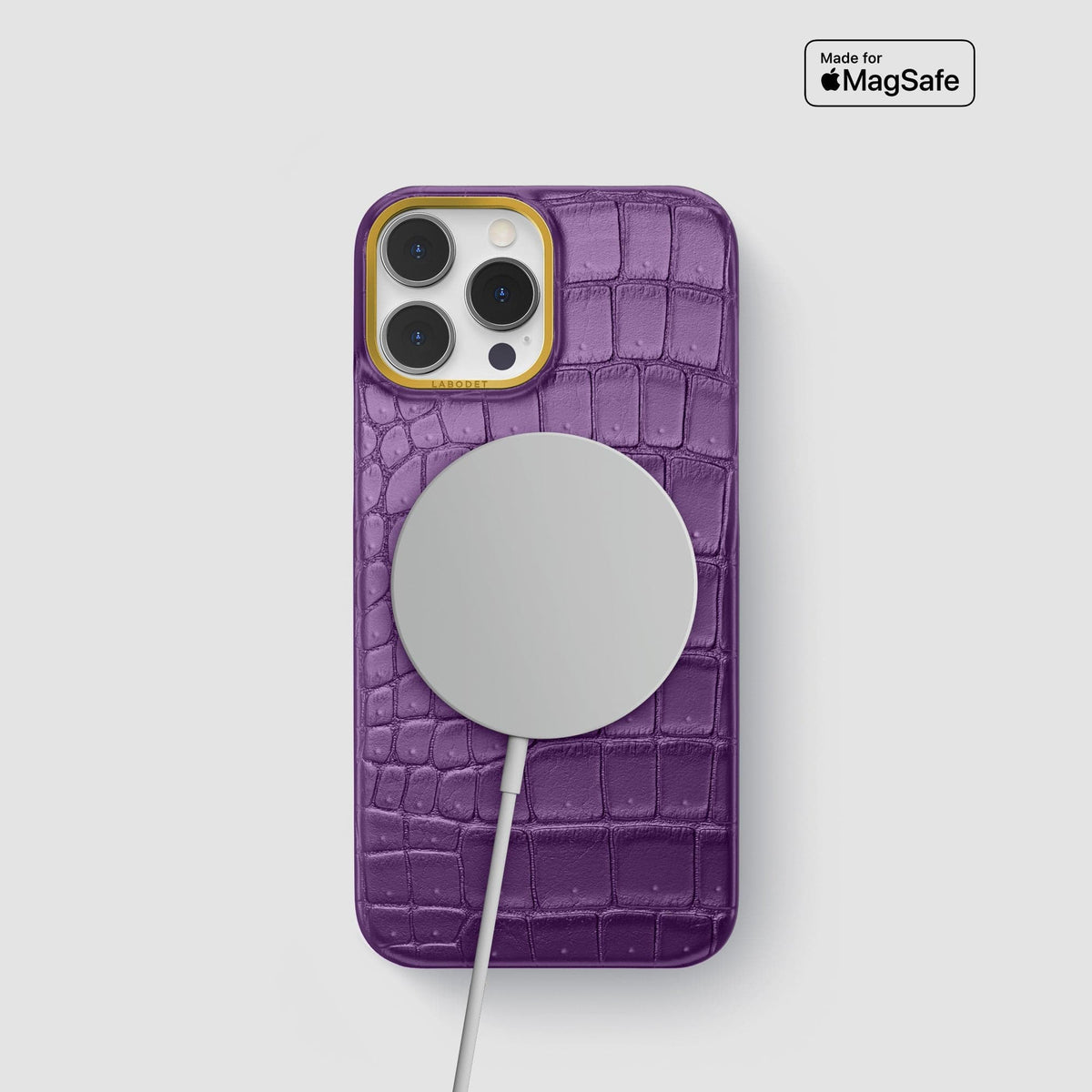 Purple iPhone 15 Pro Classic Case Porosus Crocodile with Gold Metal -5 | Purple-Gold