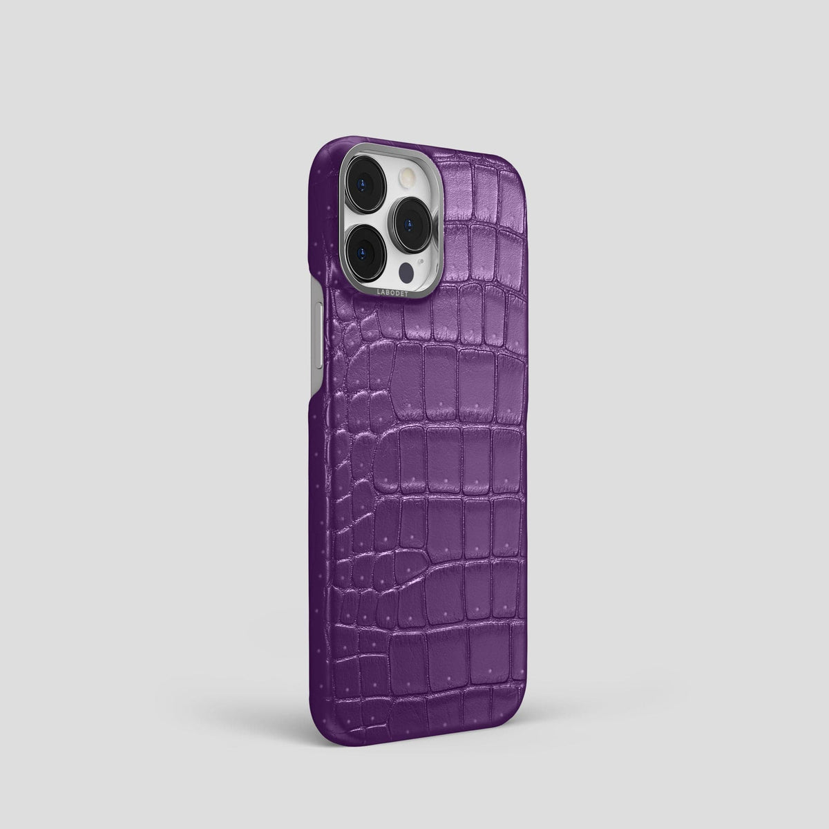 Purple iPhone 15 Pro Classic Case Porosus Crocodile with Steel Metal -2 | Purple-Steel