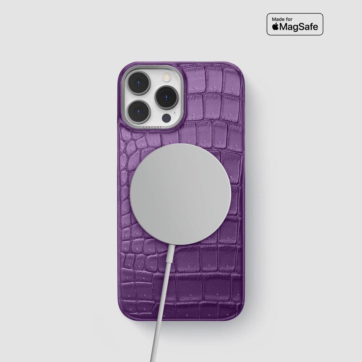 Purple iPhone 15 Pro Classic Case Porosus Crocodile with Steel Metal -5 | Purple-Steel