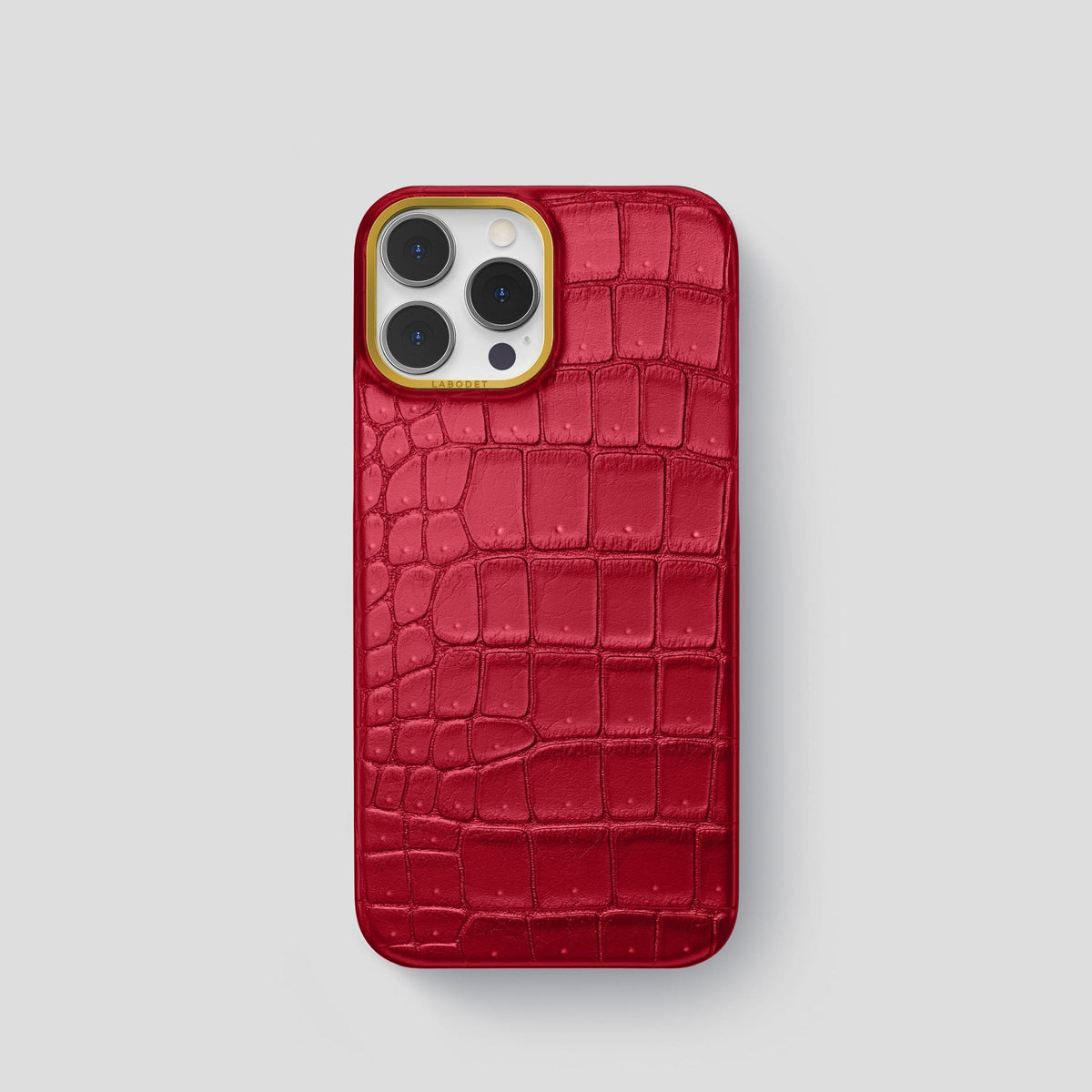 Burgundy iPhone 15 Pro Classic Case Porosus Crocodile with Gold Metal -1 | Burgundy-Gold
