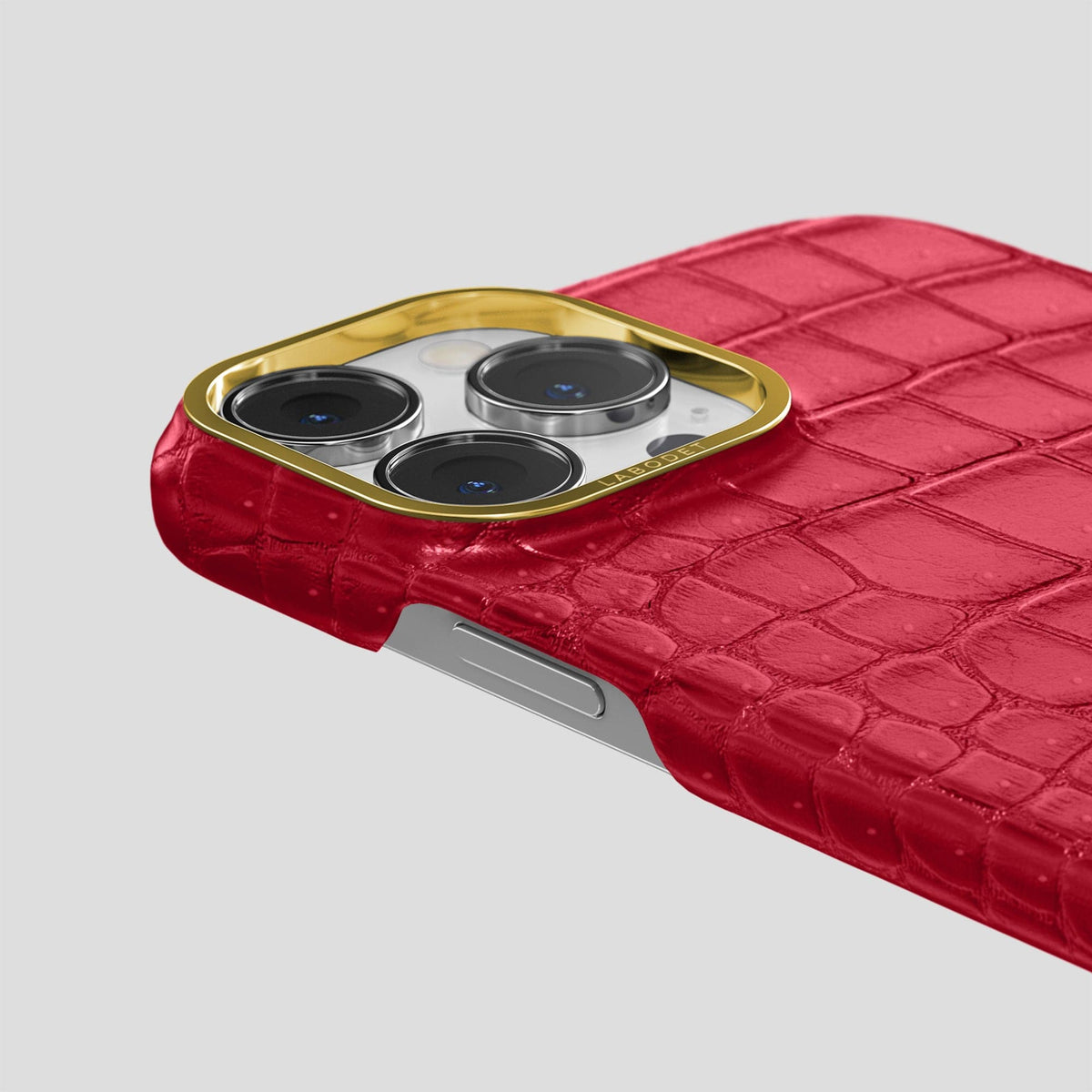 Burgundy iPhone 15 Pro Classic Case Porosus Crocodile with Gold Metal -6 | Burgundy-Gold