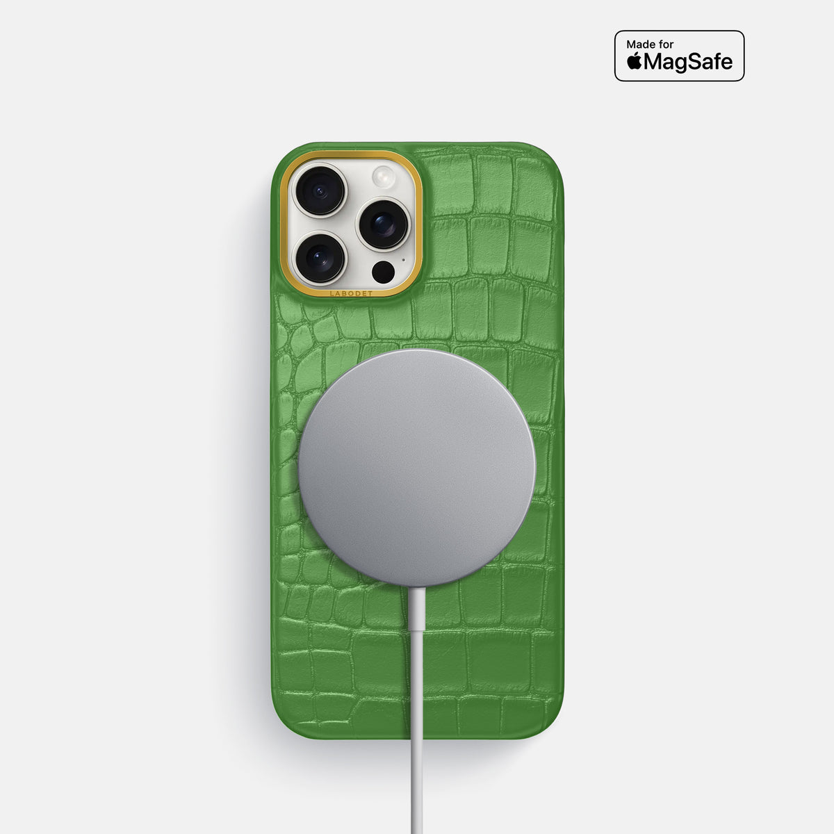 Apple-Green iPhone 16 Pro Classic Case In Alligator with Gold Metal -5 | Apple-Green-Gold