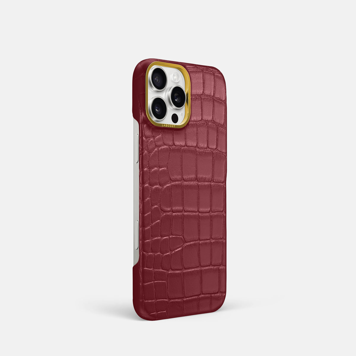 Burgundy iPhone 16 Pro Classic Case In Alligator with Gold Metal -2 | Burgundy-Gold