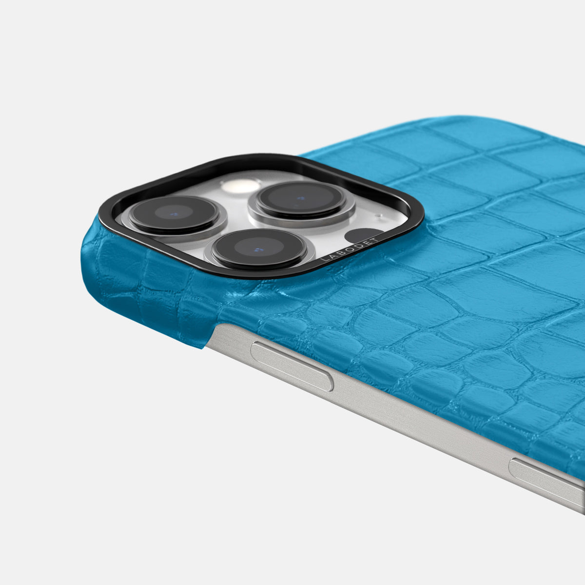 Curaçao-Blue iPhone 16 Pro Classic Case Alligator with Black Metal -6 | Curaçao-Blue-Black