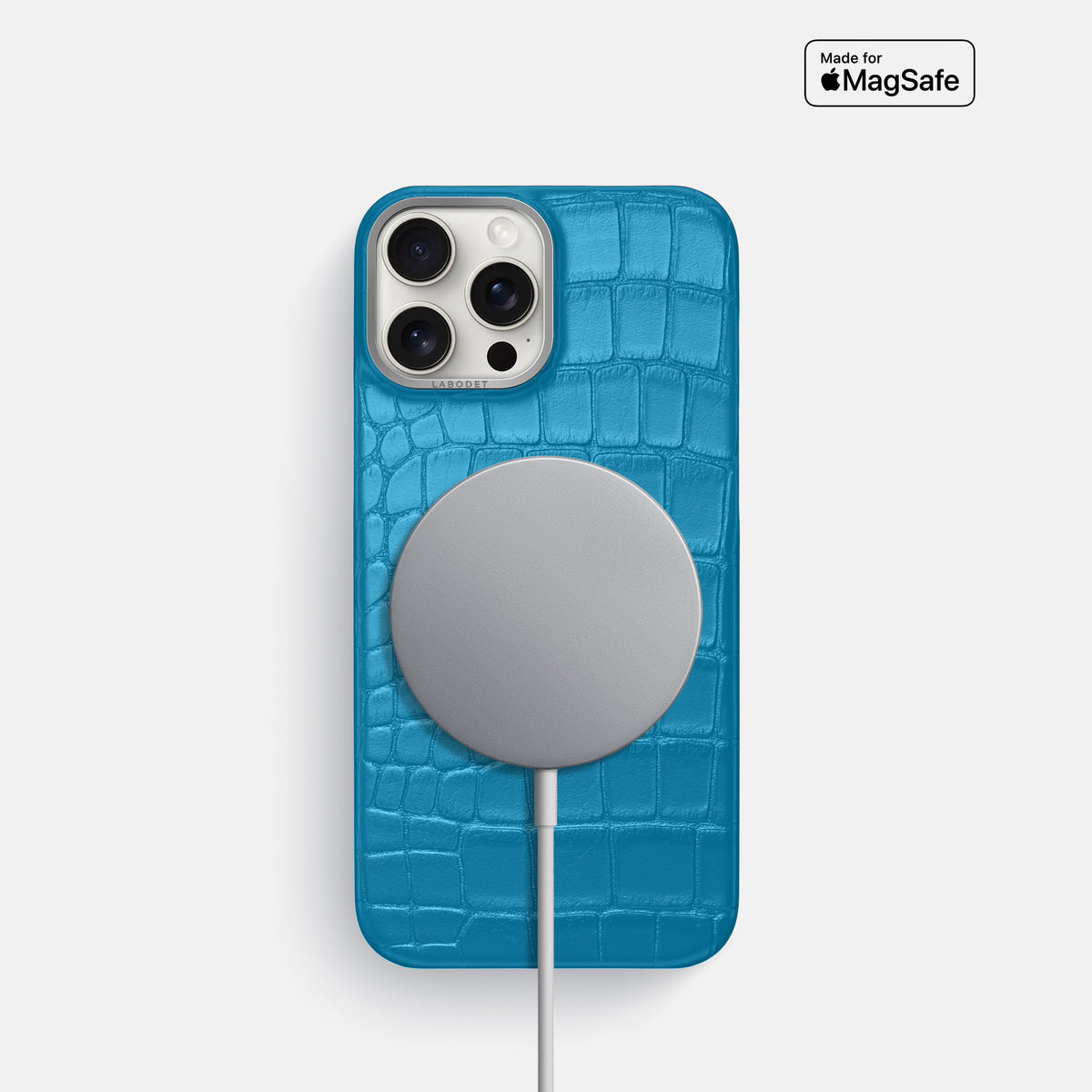 Curaçao-Blue iPhone 16 Pro Classic Case Alligator with Steel Metal -5 | Curaçao-Blue-Steel