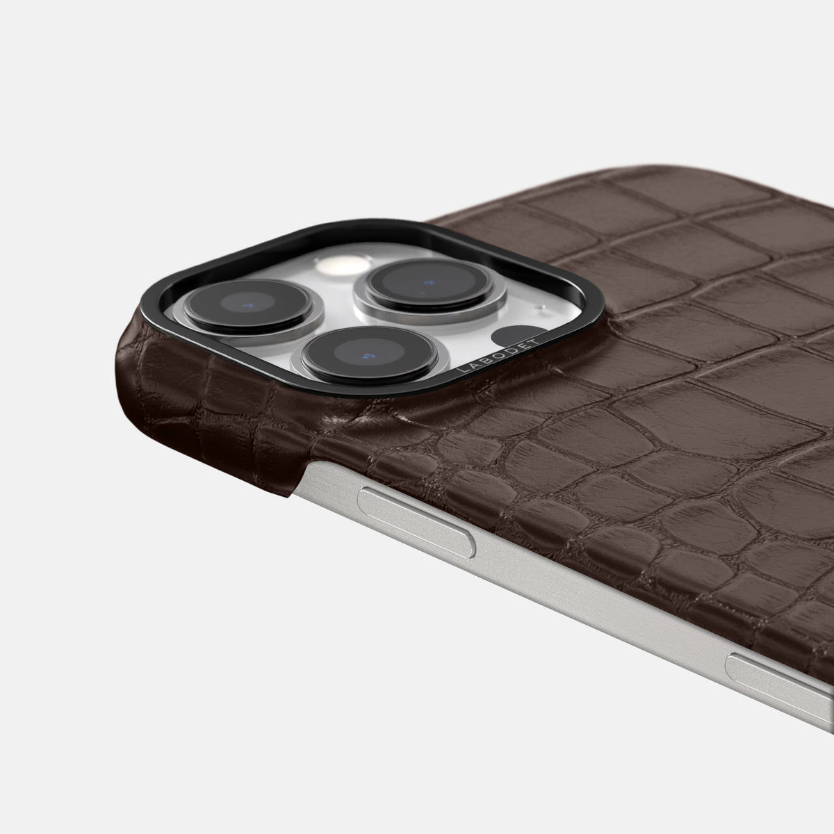 Dark-Brown iPhone 16 Pro Classic Case Alligator with Black Metal -6 | Dark-Brown-Black